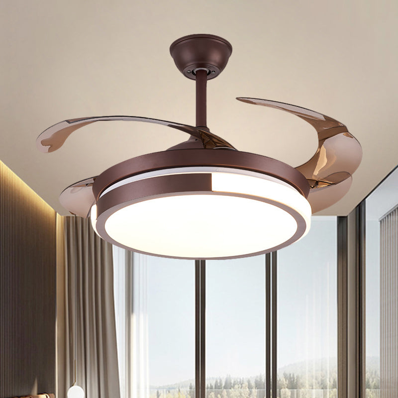 Modernist Round Hanging Fan Light Metallic Living Room LED Semi Flush Mount in Brown/White/Gold with 4 Blades, 42" Wide Clearhalo 'Ceiling Fans with Lights' 'Ceiling Fans' 'Modern Ceiling Fans' 'Modern' Lighting' 1392480