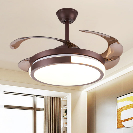 Modernist Round Hanging Fan Light Metallic Living Room LED Semi Flush Mount in Brown/White/Gold with 4 Blades, 42" Wide Clearhalo 'Ceiling Fans with Lights' 'Ceiling Fans' 'Modern Ceiling Fans' 'Modern' Lighting' 1392481