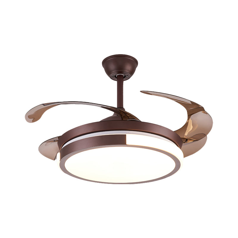 Modernist Round Hanging Fan Light Metallic Living Room LED Semi Flush Mount in Brown/White/Gold with 4 Blades, 42" Wide Clearhalo 'Ceiling Fans with Lights' 'Ceiling Fans' 'Modern Ceiling Fans' 'Modern' Lighting' 1392482