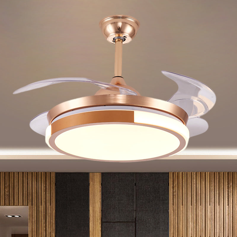 Modernist Round Hanging Fan Light Metallic Living Room LED Semi Flush Mount in Brown/White/Gold with 4 Blades, 42" Wide Clearhalo 'Ceiling Fans with Lights' 'Ceiling Fans' 'Modern Ceiling Fans' 'Modern' Lighting' 1392485