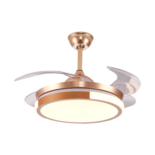 Modernist Round Hanging Fan Light Metallic Living Room LED Semi Flush Mount in Brown/White/Gold with 4 Blades, 42" Wide Clearhalo 'Ceiling Fans with Lights' 'Ceiling Fans' 'Modern Ceiling Fans' 'Modern' Lighting' 1392486