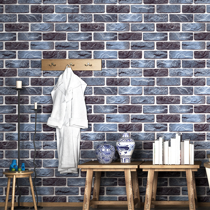 Color-Block Brick Wallpaper Industrial Stain Resistant Dining Room Wall Covering, 33' x 20.5" Blue-Gray Clearhalo 'Industrial wall decor' 'Industrial' 'Wallpaper' Wall Decor' 1392504