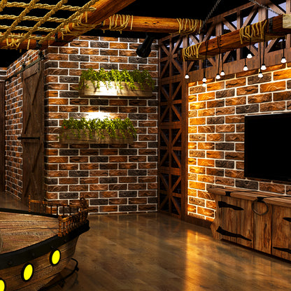 Color-Block Brick Wallpaper Industrial Stain Resistant Dining Room Wall Covering, 33' x 20.5" Dark Brown Clearhalo 'Industrial wall decor' 'Industrial' 'Wallpaper' Wall Decor' 1392508