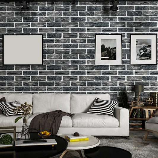 Color-Block Brick Wallpaper Industrial Stain Resistant Dining Room Wall Covering, 33' x 20.5" Dark Gray Clearhalo 'Industrial wall decor' 'Industrial' 'Wallpaper' Wall Decor' 1392511