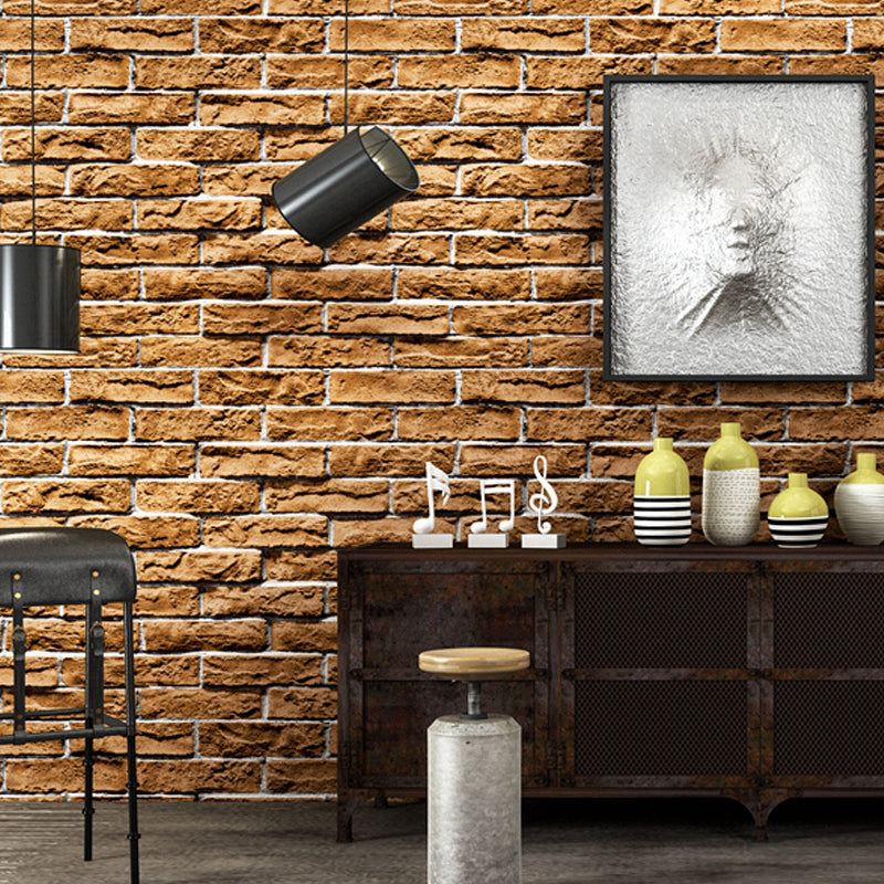Smooth Dark Color Wallpaper Cyberpunk Brick Look Wall Covering for Home, 33' L x 20.5" W Yellow-Brown Clearhalo 'Industrial wall decor' 'Industrial' 'Wallpaper' Wall Decor' 1392518