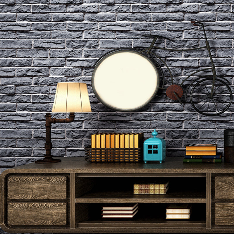 Smooth Dark Color Wallpaper Cyberpunk Brick Look Wall Covering for Home, 33' L x 20.5" W Blue-Gray Clearhalo 'Industrial wall decor' 'Industrial' 'Wallpaper' Wall Decor' 1392522