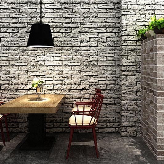 Smooth Dark Color Wallpaper Cyberpunk Brick Look Wall Covering for Home, 33' L x 20.5" W Gray-White Clearhalo 'Industrial wall decor' 'Industrial' 'Wallpaper' Wall Decor' 1392525