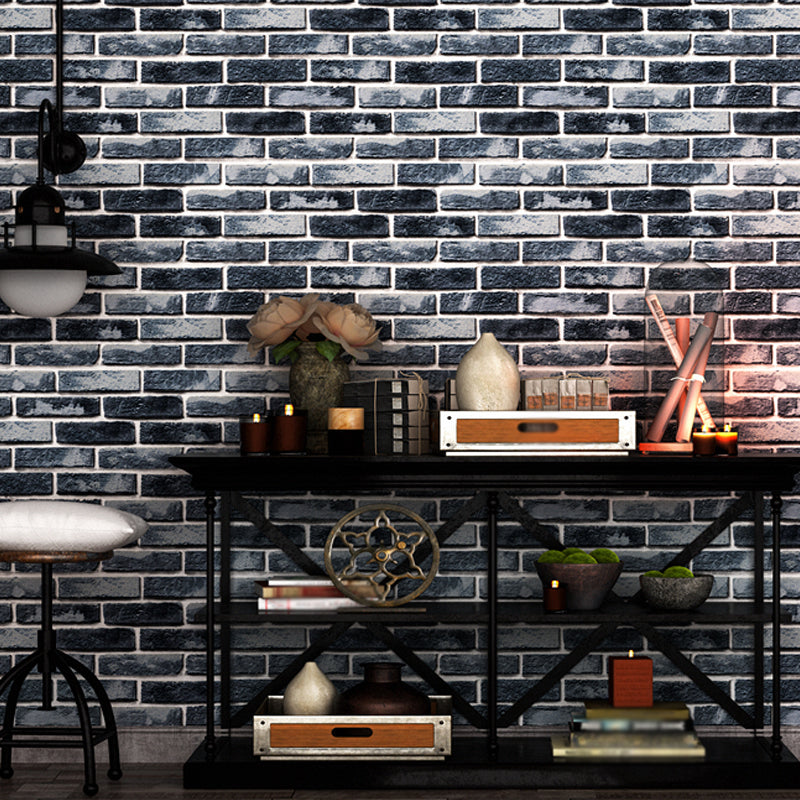 Brick and Mortar Wallpaper in Dark Color Countryside Wall Art for Restaurant, Washable Blue-Gray Clearhalo 'Country wall decor' 'Rustic' 'Wallpaper' Wall Decor' 1392534