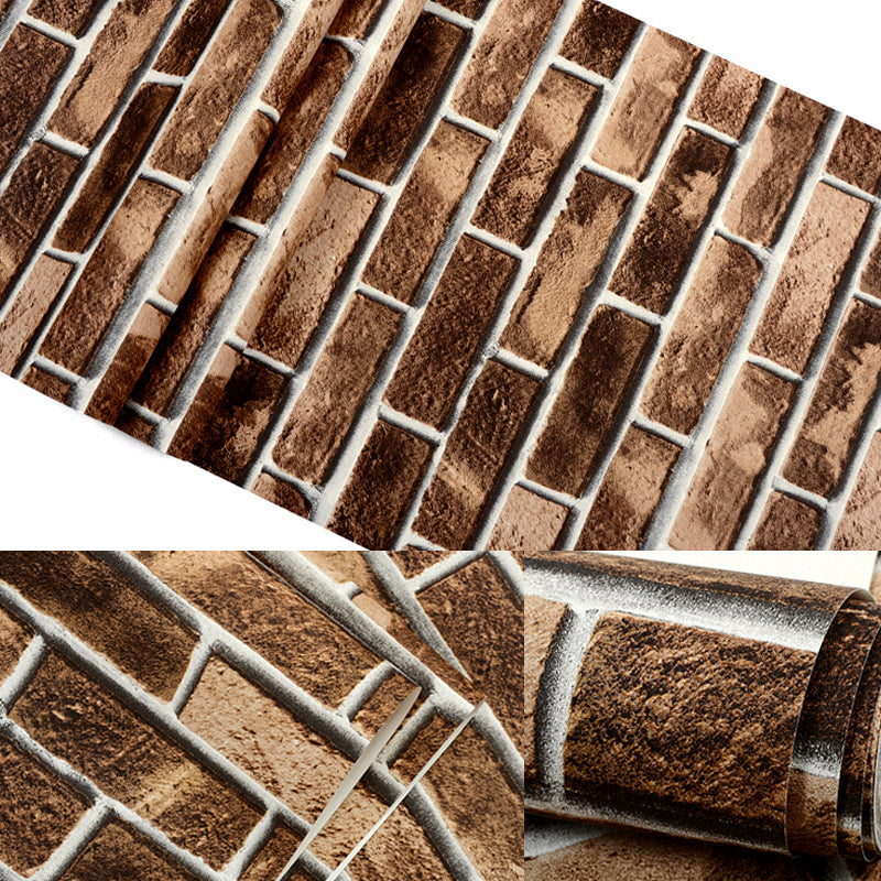 Brick and Mortar Wallpaper in Dark Color Countryside Wall Art for Restaurant, Washable Clearhalo 'Country wall decor' 'Rustic' 'Wallpaper' Wall Decor' 1392542