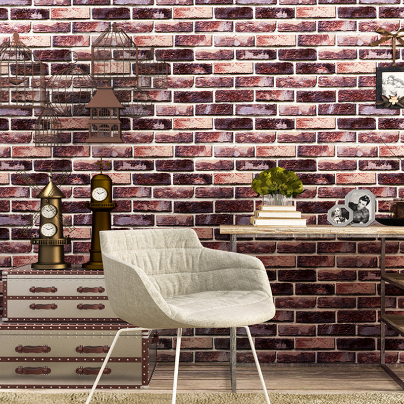 Brick and Mortar Wallpaper in Dark Color Countryside Wall Art for Restaurant, Washable Purple Clearhalo 'Country wall decor' 'Rustic' 'Wallpaper' Wall Decor' 1392544