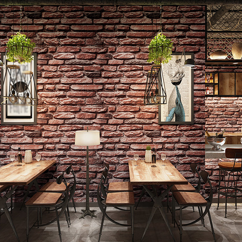 Dark Color Industrial Wallpaper Roll 57.1-sq ft Faux Brick Effect Wall Decor for Restaurant Red Clearhalo 'Industrial wall decor' 'Industrial' 'Wallpaper' Wall Decor' 1392612