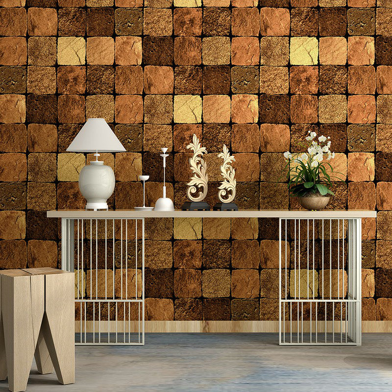 Industrial Square Brick Wallpaper Paper-Made Moisture Resistant Dark Color Wall Art Gold Clearhalo 'Industrial wall decor' 'Industrial' 'Wallpaper' Wall Decor' 1392619