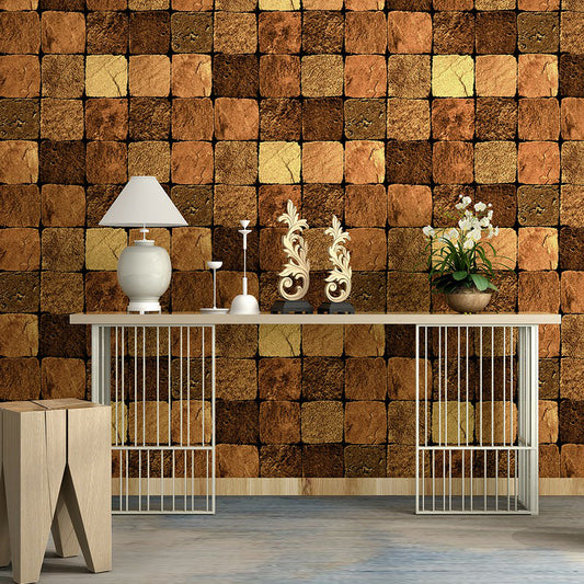 Industrial Square Brick Wallpaper Paper-Made Moisture Resistant Dark Color Wall Art Gold Clearhalo 'Industrial wall decor' 'Industrial' 'Wallpaper' Wall Decor' 1392619