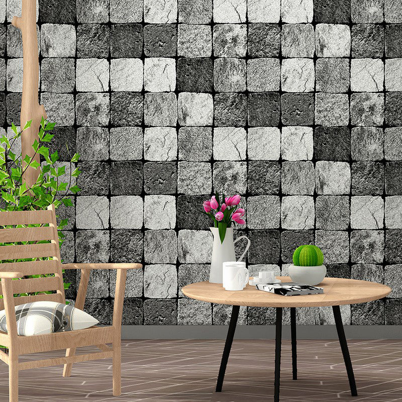 Industrial Square Brick Wallpaper Paper-Made Moisture Resistant Dark Color Wall Art Silver Clearhalo 'Industrial wall decor' 'Industrial' 'Wallpaper' Wall Decor' 1392623