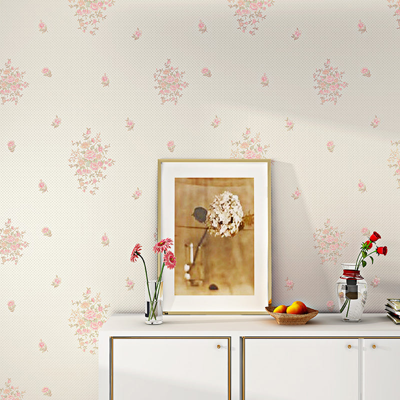 Countryside Floweret Wallpaper for Bedroom 54.2-sq ft Wall Decor in Pastel Color Light Apricot Clearhalo 'Country wall decor' 'Rustic' 'Wallpaper' Wall Decor' 1392669