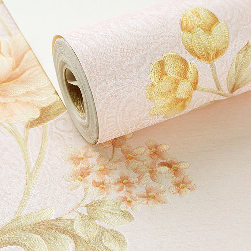 Vinyl Soft Color Wallpaper Rural Blooming Peonies Patterned Wall Covering, 31' x 20.5" Clearhalo 'Country wall decor' 'Rustic' 'Wallpaper' Wall Decor' 1392695