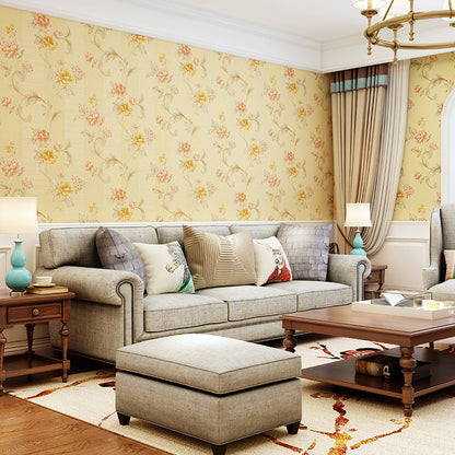 Vinyl Soft Color Wallpaper Rural Blooming Peonies Patterned Wall Covering, 31' x 20.5" Beige Clearhalo 'Country wall decor' 'Rustic' 'Wallpaper' Wall Decor' 1392697