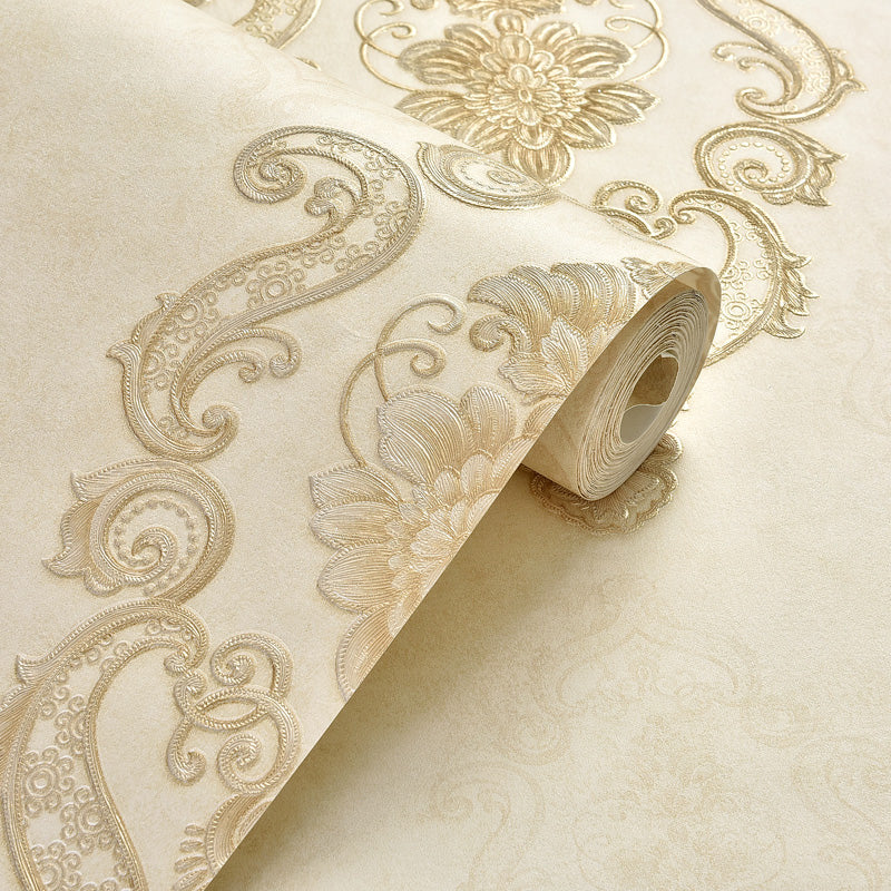 Peel and Stick Damask Wallpaper 3D Embossed Vintage Wall Covering for Home, Removable Beige Clearhalo 'Vintage wall decor' 'Vintage' 'Wallpaper' Wall Decor' 1392743