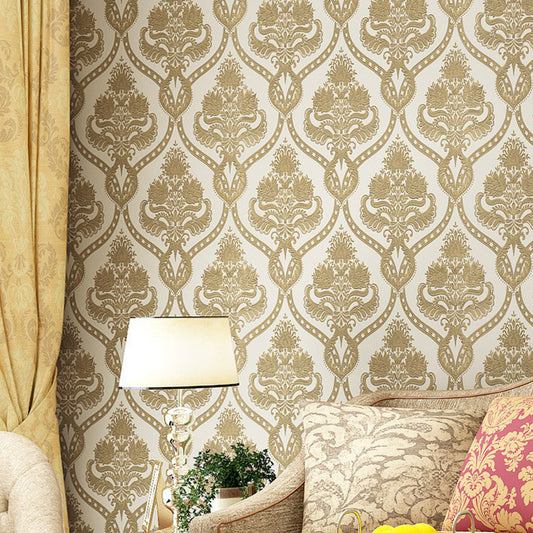 Retro Jacquard Wallpaper Roll 3D Embossed Stain Proof Dark Color Wall Art for Home Beige Clearhalo 'Vintage wall decor' 'Vintage' 'Wallpaper' Wall Decor' 1392757