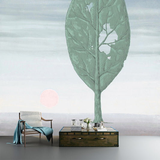 Decayed Leaf Tree Wall Murals for Living Room, Blue-Green, Personalized Size Available Clearhalo 'Wall Decor' 'Wall Mural' 1392968