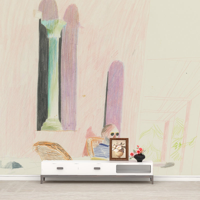 Purple-Pink On Vacation Murals Wallpaper Stain Resistant Wall Art for Living Room Clearhalo 'Wall Decor' 'Wall Mural' 1393219