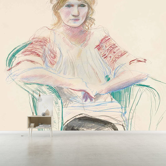 Artistic Woman Portrait Wall Murals Beige Waterproofing Wall Covering for Corridor Clearhalo 'Wall Decor' 'Wall Mural' 1393224