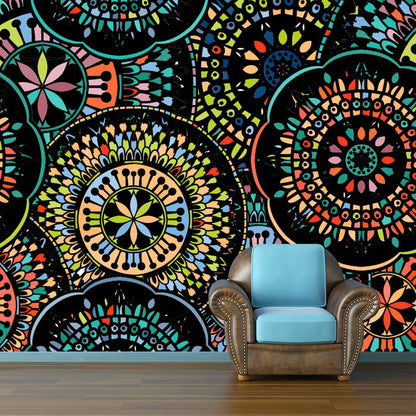 Ethnic Mandala Pattern Mural Wallpaper for Bedroom Abstract Wall Decor, Custom Print Pink-Blue-Yellow-Red-Green Clearhalo 'Wall Decor' 'Wall Mural' 1393422