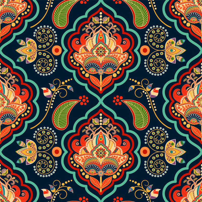 Whole Bohemian Style Mural Wallpaper Red-Orange Botanical Wall Covering, Custom Made Clearhalo 'Wall Decor' 'Wall Mural' 1393445