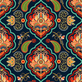 Whole Bohemian Style Mural Wallpaper Red-Orange Botanical Wall Covering, Custom Made