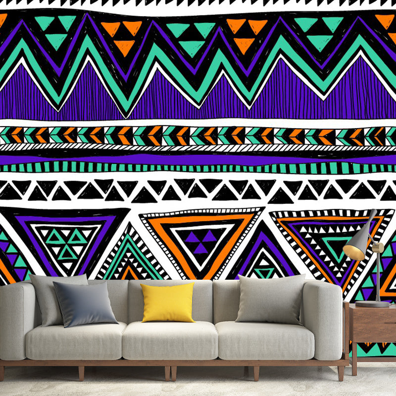 Customized Illustration Bohemia Murals with Triangle Seamless Pattern in Purple-Green Clearhalo 'Wall Decor' 'Wall Mural' 1393448
