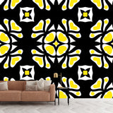 Abstract Petals Mural Wallpaper Bohemian Smooth Wall Decor in Yellow-White on Black Yellow-White custom Clearhalo 'Wall Decor' 'Wall Mural' 1393474
