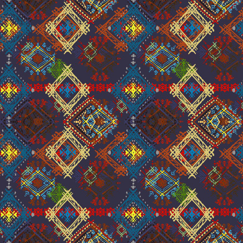 Boho Check Seamless Pattern Mural Decal for Bedroom Personalized Wall Covering in Red-Yellow-Blue Clearhalo 'Wall Decor' 'Wall Mural' 1393495