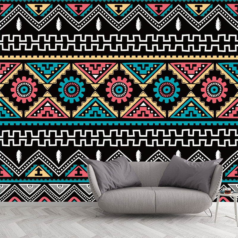 Seamless Tribal Stripe Mural Wallpaper Red-Yellow-Green Bohemian Wall Decor for Home Red-Yellow-Green B Clearhalo 'Wall Decor' 'Wall Mural' 1393557