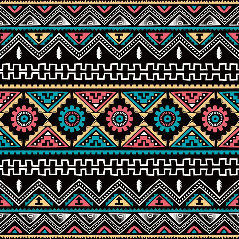 Seamless Tribal Stripe Mural Wallpaper Red-Yellow-Green Bohemian Wall Decor for Home Clearhalo 'Wall Decor' 'Wall Mural' 1393560