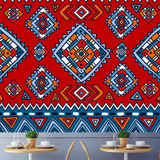 Boho-Chic Zigzag Square Murals Red-Blue Waterproofing Wall Decoration for Bedroom Clearhalo 'Wall Decor' 'Wall Mural' 1393568