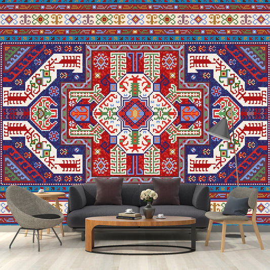 Symmetry Abstract Pattern Mural Decal Bohemian Non-Woven Wall Covering in Red-Blue