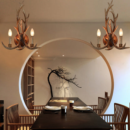 Open Bulb Wall Lamp with Deer Horn Resin 1 Light Lodge Country Sconce Light for Kitchen Brown Clearhalo 'Industrial wall lights' 'Industrial' 'Middle century wall lights' 'Tiffany' 'Wall Lamps & Sconces' 'Wall Lights' Lighting' 139361