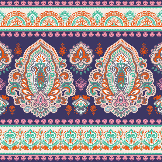 Boho Tribal Medallion Mural Decal for Living Room Personalized Wall Art in Orange-Green
