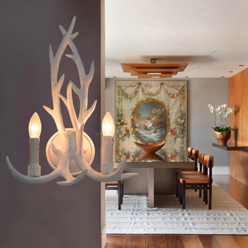 Open Bulb Wall Lamp with Deer Horn Resin 1 Light Lodge Country Sconce Light for Kitchen White Clearhalo 'Industrial wall lights' 'Industrial' 'Middle century wall lights' 'Tiffany' 'Wall Lamps & Sconces' 'Wall Lights' Lighting' 139365