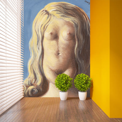Rene Magritte The Rape Murals Surrealist Stain-Proof Bedroom Wall Covering, Custom-Made Blue-Brown Clearhalo 'Wall Decor' 'Wall Mural' 1393812