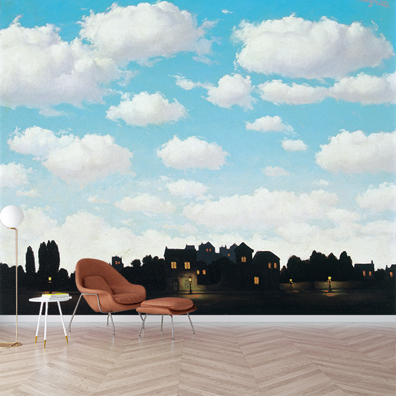 Empire De Lumiere Wallpaper Murals Surreal Waterproof Living Room Wall Covering, Optional Size Blue-White A Clearhalo 'Wall Decor' 'Wall Mural' 1393827