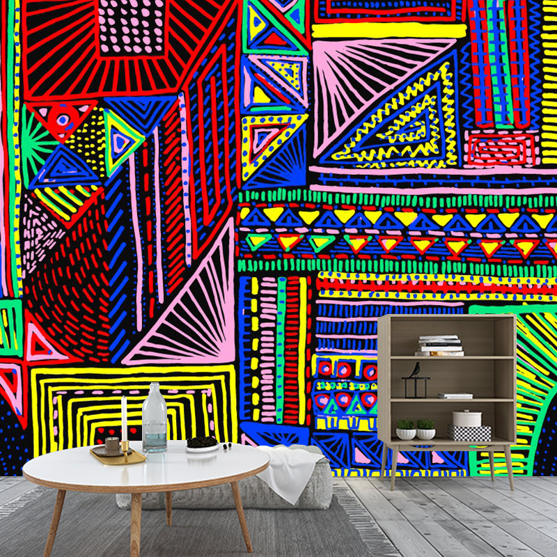 Bohemian Girls Wall Paper Murals with Geometric Element Rose Red-Blue-Green Wall Art Clearhalo 'Wall Decor' 'Wall Mural' 1393884