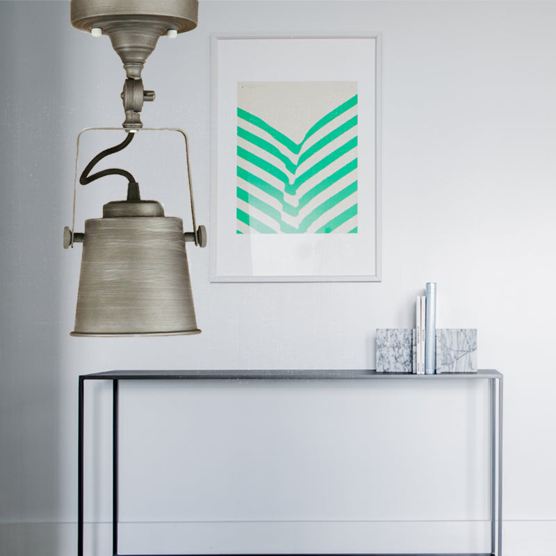 Bucket Shade Living Room Ceiling Lamp Antique Style Metal 1 Bulb Black/Rust Rotatable Semi Flush Pendant Light Clearhalo 'Ceiling Lights' 'Close To Ceiling Lights' 'Close to ceiling' 'Semi-flushmount' Lighting' 139448