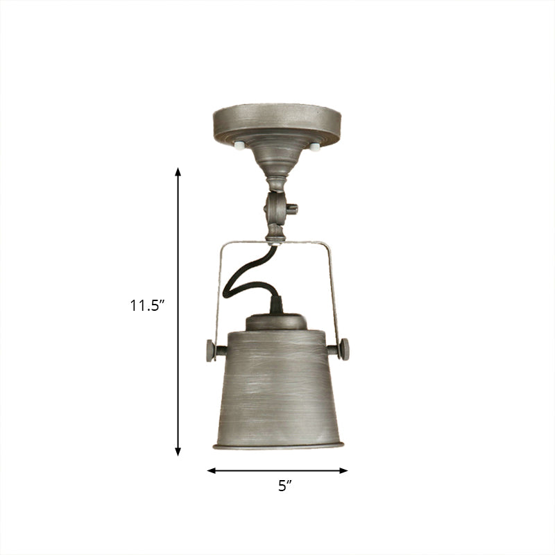 Bucket Shade Living Room Ceiling Lamp Antique Style Metal 1 Bulb Black/Rust Rotatable Semi Flush Pendant Light Clearhalo 'Ceiling Lights' 'Close To Ceiling Lights' 'Close to ceiling' 'Semi-flushmount' Lighting' 139451