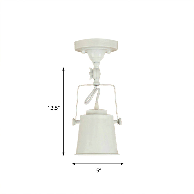 Bucket Shade Living Room Ceiling Lamp Antique Style Metal 1 Bulb Black/Rust Rotatable Semi Flush Pendant Light Clearhalo 'Ceiling Lights' 'Close To Ceiling Lights' 'Close to ceiling' 'Semi-flushmount' Lighting' 139459