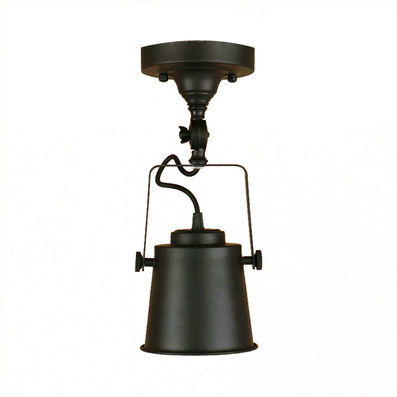 Bucket Shade Living Room Ceiling Lamp Antique Style Metal 1 Bulb Black/Rust Rotatable Semi Flush Pendant Light Clearhalo 'Ceiling Lights' 'Close To Ceiling Lights' 'Close to ceiling' 'Semi-flushmount' Lighting' 139462