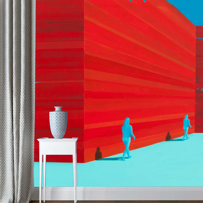 Red-Blue Artistic Wallpaper Murals Whole Nude Pedestrian Wall Decor for Home Gallery Red-Blue A Clearhalo 'Wall Decor' 'Wall Mural' 1394735
