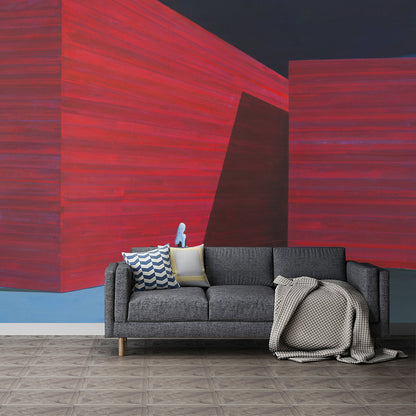 Modern Office Lady Murals Red and Blue Solitude Artwork Wall Covering for Bedroom Red-Blue Clearhalo 'Wall Decor' 'Wall Mural' 1394745