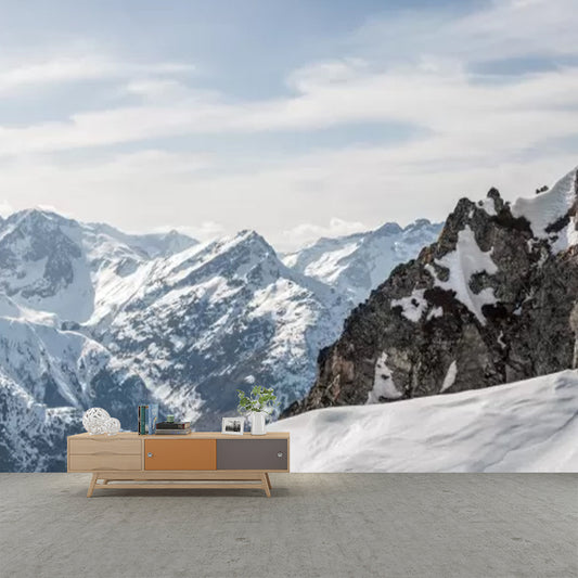 Modern Snowy Mountain Range Murals Blue and White Winter Landscape Wall Covering Clearhalo 'Wall Decor' 'Wall Mural' 1394781