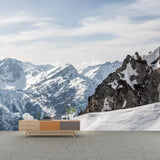 Modern Snowy Mountain Range Murals Blue and White Winter Landscape Wall Covering